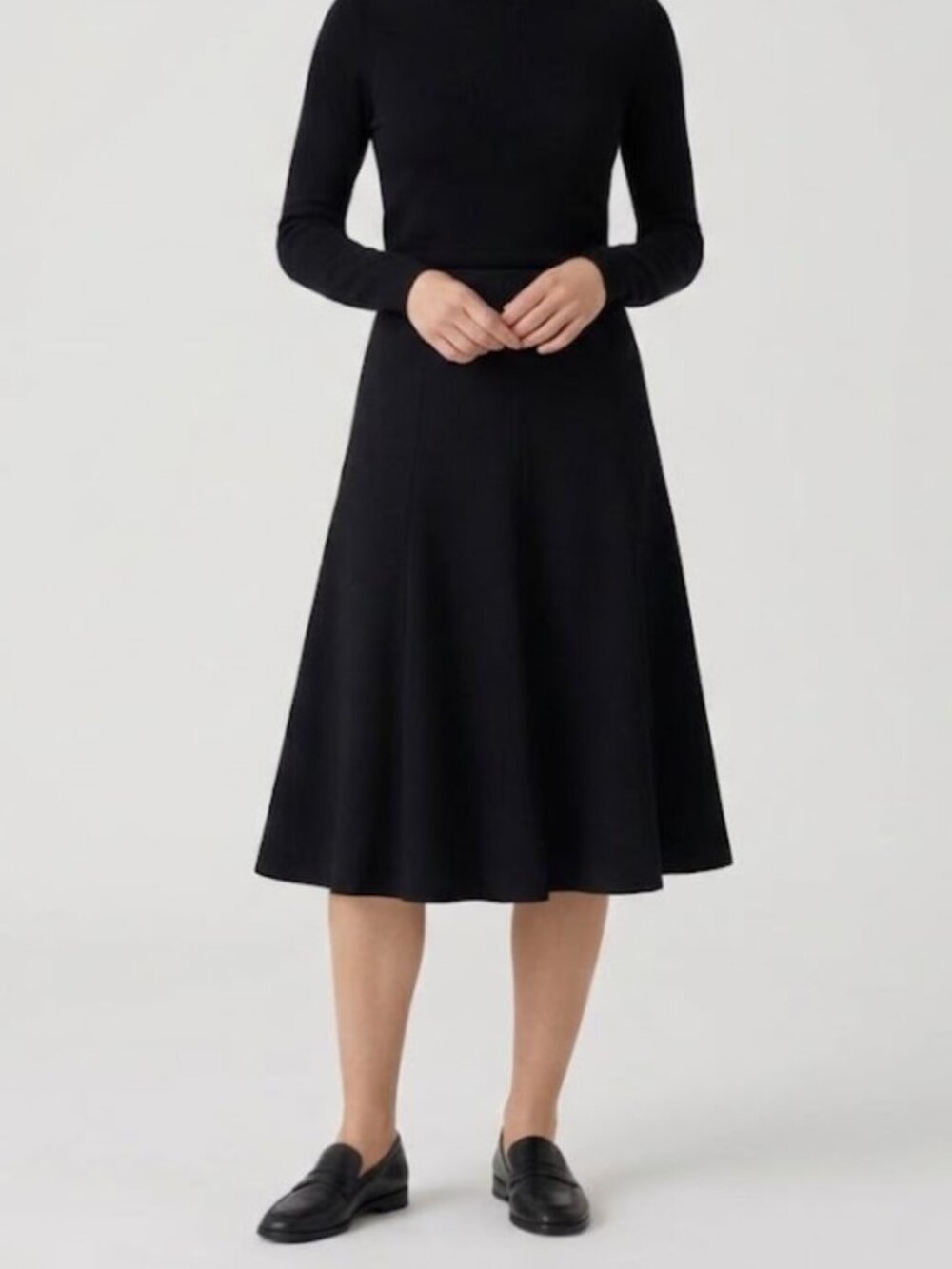 Escada 100% Pure Virgin Wool Flared A-Line Midi Skirt Black 36
